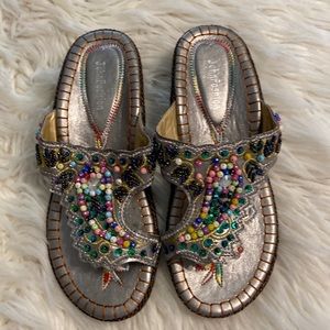 JohnFashion Sandals size 7 BNWOT color silver with lots of beads so cute